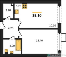 Планировка однокомнатной(квартира) площадью 39.1 квадратных метров в “ЖК Skolkovo ONE (Сколково Уан)”