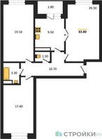 Планировка трехкомнатной(квартира) площадью 83.8 квадратных метров в “ЖК Три квартала”