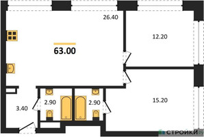 Планировка двухкомнатной(квартира) площадью 63.5 квадратных метров в “ЖК Wave (Вейв)”