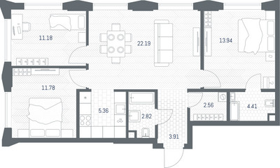 Планировка трехкомнатной(квартира) площадью 78.15 квадратных метров в ЖК “ЖК TATE (Тэйт)”