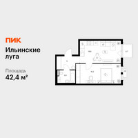 Планировка однокомнатной(квартира) площадью 42.4 квадратных метров в “ЖК Ильинские луга”