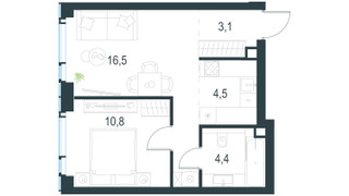 Планировка двухкомнатной(квартира) площадью 39.3 квадратных метров в “ЖК Level Мичуринский”