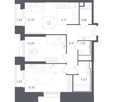Планировка двухкомнатной(апартаменты) площадью 63.65 квадратных метров в “ЖК Скай Спутник”