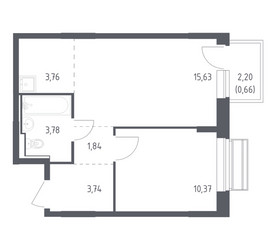 Планировка однокомнатной(квартира) площадью 39.78 квадратных метров в ЖК “ЖК Рублевский Квартал”