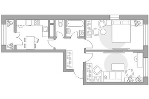 Планировка двухкомнатной(квартира) площадью 57.09 квадратных метров в “ЖК Пехра”