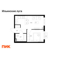 Планировка однокомнатной(квартира) площадью 33.85 квадратных метров в “ЖК Ильинские луга”