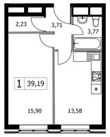 Планировка однокомнатной(квартира) площадью 39.19 квадратных метров в “ЖК Городские Истории”