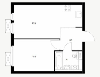 Планировка однокомнатной(квартира) площадью 35.4 квадратных метров в ЖК “ЖК Кузьминский лес”