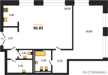Планировка однокомнатной(квартира) площадью 96.85 квадратных метров в ЖК “Жилой дом Кло 17”