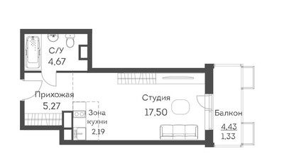 Планировка студии(квартира) площадью 30.96 квадратных метров в ЖК “ЖК Аквилон Митино”