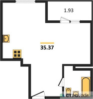 Планировка однокомнатной(квартира) площадью 35.37 квадратных метров в “ЖК Радость (Радумля Парк)”
