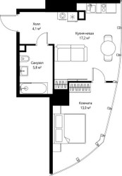 Планировка однокомнатной(квартира) площадью 40.1 квадратных метров в ЖК “ЖК ОНЕ”