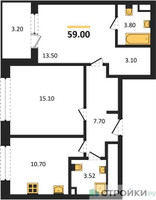 Планировка двухкомнатной(квартира) площадью 59 квадратных метров в “Жилые кварталы Белый Град”