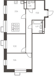 Планировка двухкомнатной(квартира) площадью 70.9 квадратных метров в ЖК “ЖК Новая Ивантеевка”