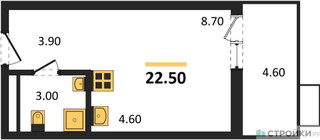 Планировка студии(квартира) площадью 22.5 квадратных метров в “ЖК Скандинавия”