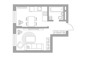 Планировка однокомнатной(квартира) площадью 34.84 квадратных метров в “ЖК Живописный”