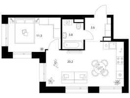 Планировка однокомнатной(квартира) площадью 38.9 квадратных метров в “ЖК Москворечье”