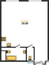 Планировка однокомнатной(апартаменты) площадью 50 квадратных метров в ЖК “ЖК Nametkin Tower (Наметкин Тауэр)”