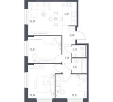 Планировка трехкомнатной(квартира) площадью 71.05 квадратных метров в “ЖК Прибрежный Парк”
