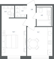 Планировка однокомнатной(квартира) площадью 38.1 квадратных метров в “ЖК Равновесие”
