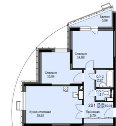 Планировка двухкомнатной(квартира) площадью 60.8 квадратных метров в ЖК “ЖК Соболевка”