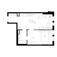 Планировка однокомнатной(квартира) площадью 42.6 квадратных метров в “Квартал Мит”