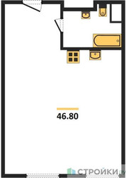 Планировка однокомнатной(апартаменты) площадью 46.8 квадратных метров в ЖК “ЖК Nametkin Tower (Наметкин Тауэр)”