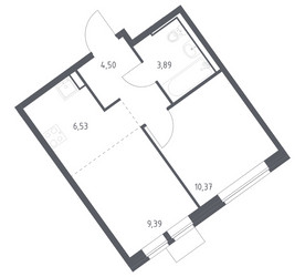 Планировка однокомнатной(квартира) площадью 34.68 квадратных метров в ЖК “ЖК Молжаниново”