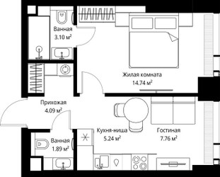 Планировка однокомнатной(квартира) площадью 36.82 квадратных метров в ЖК “ЖК Веер”