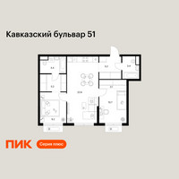 Планировка двухкомнатной(квартира) площадью 64 квадратных метров в “ЖК Кавказский бульвар 51”
