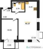 Планировка однокомнатной(квартира) площадью 41.17 квадратных метров в “ЖК Прибрежный Парк”
