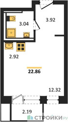 Планировка студии(квартира) площадью 22.86 квадратных метров в ЖК “ЖК Новое Видное”
