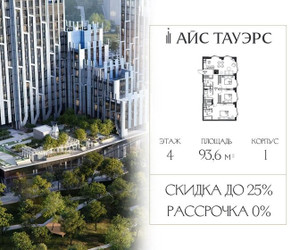 Планировка трехкомнатной(квартира) площадью 93.6 квадратных метров в ЖК “ЖК Айс Тауэрс”