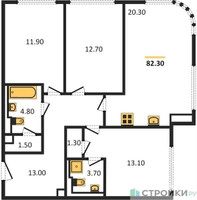 Планировка трехкомнатной(квартира) площадью 81.9 квадратных метров в “ЖК Nagatino i-Land (Нагатино ай-лэнд)”