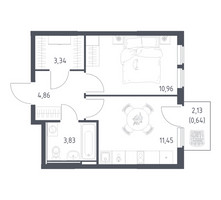 Планировка однокомнатной(квартира) площадью 35.08 квадратных метров в “ЖК Остафьево”