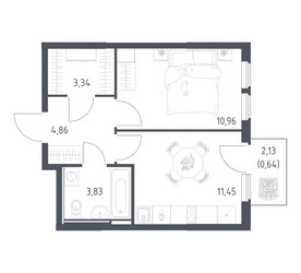 Планировка однокомнатной(квартира) площадью 35.08 квадратных метров в ЖК “ЖК Остафьево”