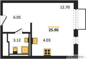 Планировка студии(квартира) площадью 25.9 квадратных метров в “ЖК Мытищи Парк”
