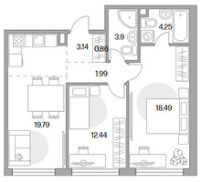 Планировка двухкомнатной(квартира) площадью 64.86 квадратных метров в “ЖК MYPRIORITY Mnevniki (Май Приорити Мневники)”