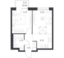 Планировка однокомнатной(квартира) площадью 38.88 квадратных метров в “ЖК Новое Внуково”