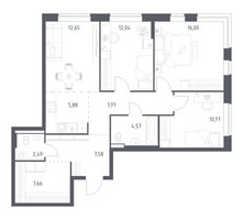 Планировка трехкомнатной(квартира) площадью 87.41 квадратных метров в “ЖК Новое Видное”
