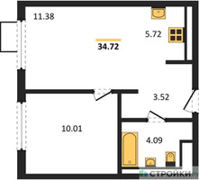 Планировка однокомнатной(квартира) площадью 34.72 квадратных метров в “ЖК Горки Парк”
