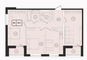 Планировка трехкомнатной(квартира) площадью 78.1 квадратных метров в “ЖК ОМ”