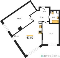 Планировка двухкомнатной(квартира) площадью 67.5 квадратных метров в “ЖК Sokolinn Park (Соколинн Парк)”