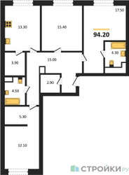 Планировка трехкомнатной(квартира) площадью 94.2 квадратных метров в ЖК “Жилые кварталы Белый Град”