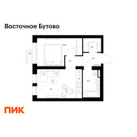 Планировка однокомнатной(квартира) площадью 34.6 квадратных метров в “ЖК Восточное Бутово”