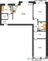 Планировка двухкомнатной(квартира) площадью 74.7 квадратных метров в ЖК “ЖК Новая Щербинка”