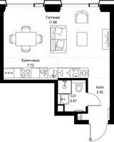 Планировка студии(квартира) площадью 31.74 квадратных метров в “ЖК СЕТ”