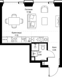 Планировка студии(квартира) площадью 31.74 квадратных метров в ЖК “ЖК СЕТ”