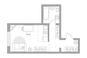 Планировка студии(квартира) площадью 24.45 квадратных метров в “ЖК Аникеевский”