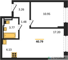 Планировка однокомнатной(квартира) площадью 40.79 квадратных метров в “ЖК Егорово Парк”